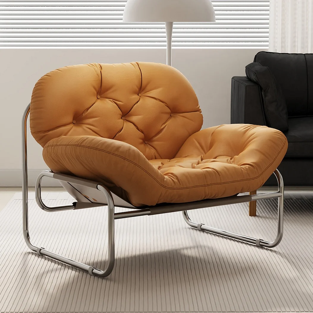 Leather Chair Wing Gold Luxury Nordic Furniture Modern Armchair Wood Metal Lazy Set Home Lounge Accent Sofa Living Room Chairs