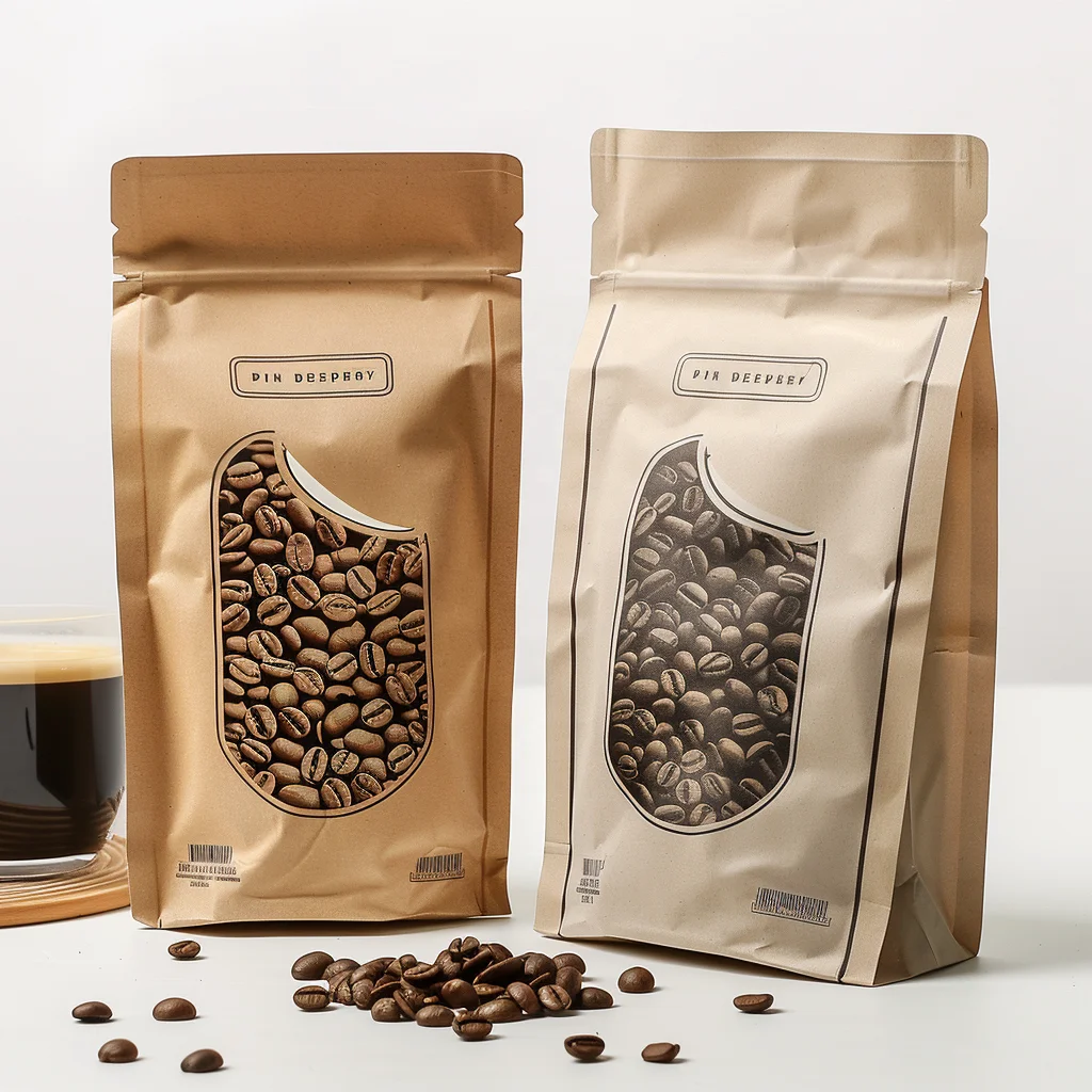 250g 500g Kraft Flat Bottom Paper Custom Printed Packing Biodegradable Compostable PLA Empty Coffee Bag With Valve