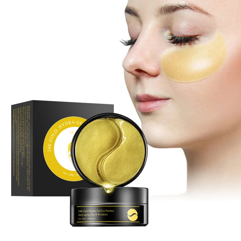Anti-wrinkle collagen sheet hydrogel eye patch reduce fine lines crystal 24k gold sleeping gel eye pads mask