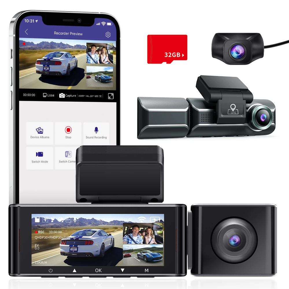 Видеорегистратор AZDOME M550 3 канала передний внутренний задний 1440P + 1080P двойной 4K 19 дюйма IPS WiFi GPS режим