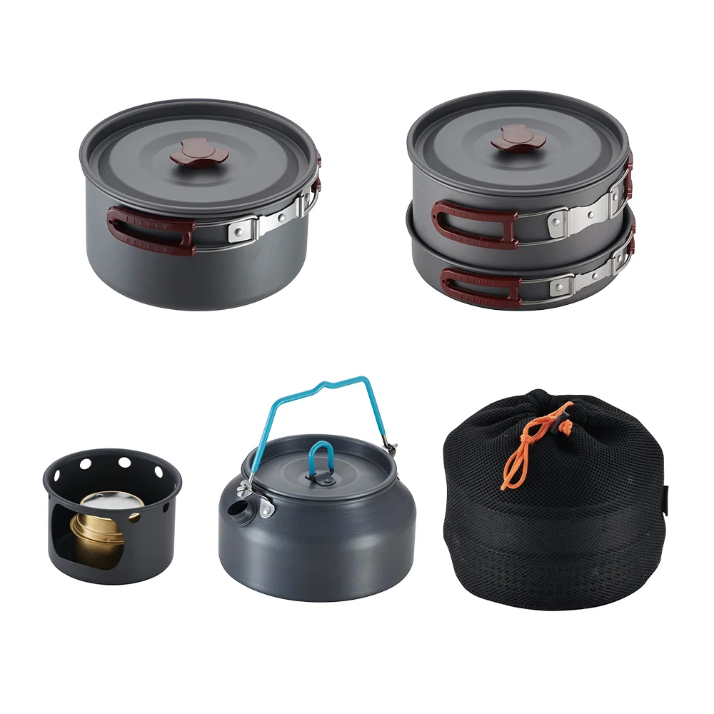 Camping Cookware Mess Kit for Outdoor Camp Cooking Set Kettle Pot Pan Soup Spoon for Hiking Picnic Backpacking