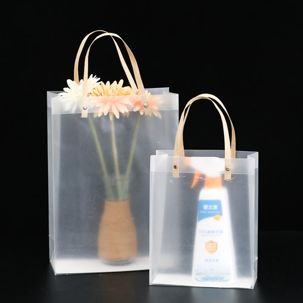 Frosted PP Bags Plastic Gift Bags With Handles Gift Wrapping Flower Package Bag Decor Supplies High-quality Translucent Tote