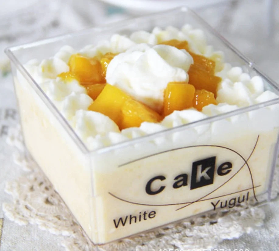 Square Shape 5oz  150ML Jelly Pudding Cups Clear Printed Plastic Ice Cream Mousse Pudding Cups Glass Disposable