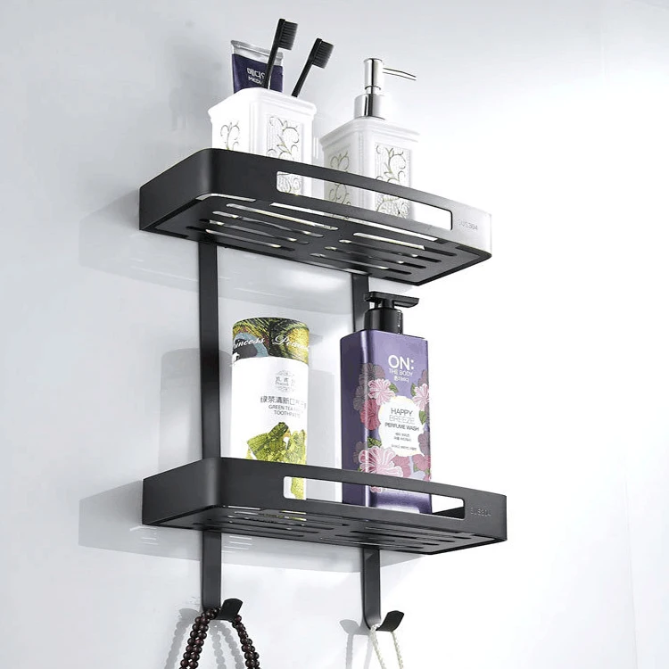 Wall mounted bathroom shelf black stainless Steel Shampoo Holders Rack  shower caddy double layer bathroom shelf for wall