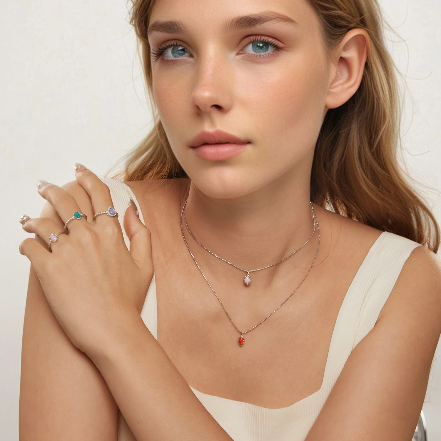 New 925 Sterling Silver Auroral Flame Necklace Ring Exaggerated Tianhe Stone Agate Ring Set For Women