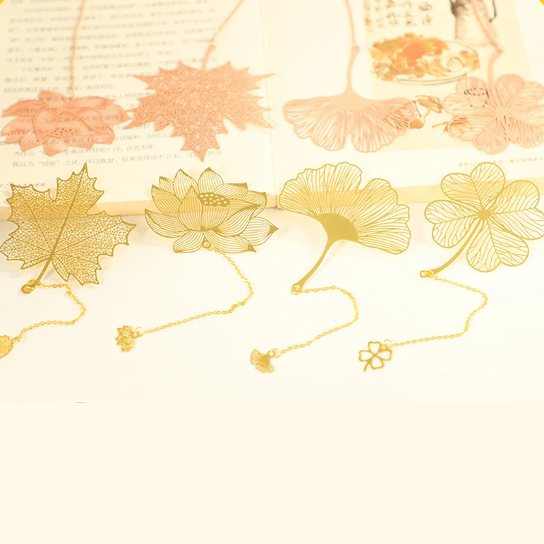 Металлическая Закладка в виде листа в качестве изысканного подарка, золотые латунные закладки в виде клевера с кисточкой для книг