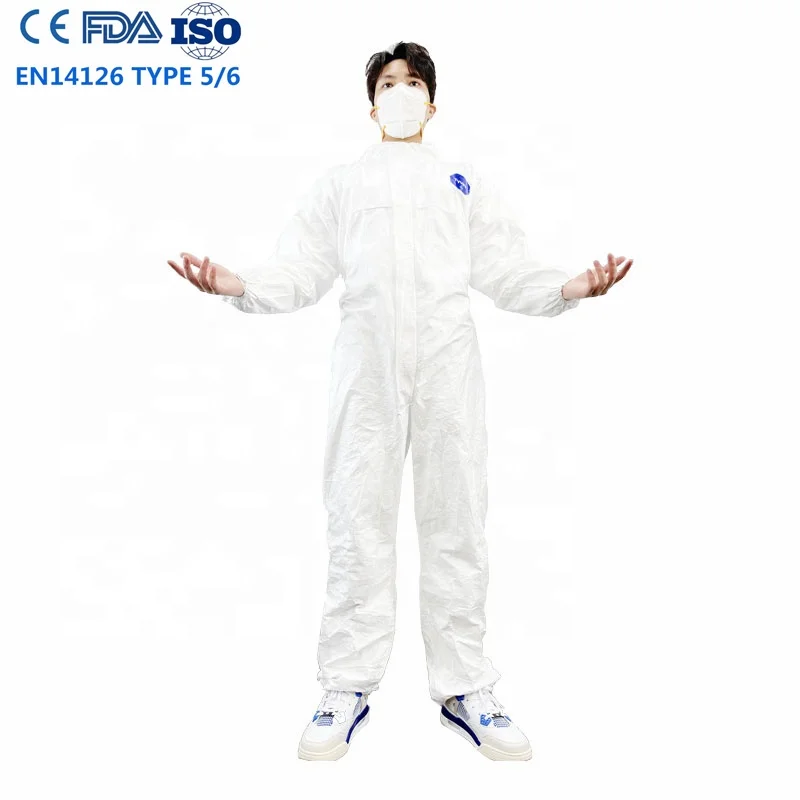 Wholesale EN14126 coverall suit tyvek coverall disposable safety chemical waterproof coverall type 5 size XL XXL XXXL