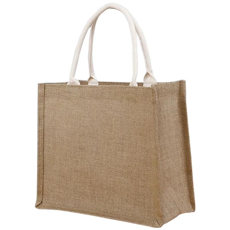Natural Eco Friendly Reusable Tote Bags Jute Shopping Burlap Gift Tote Jute Cotton Bag Rope Handle White Jute Bag