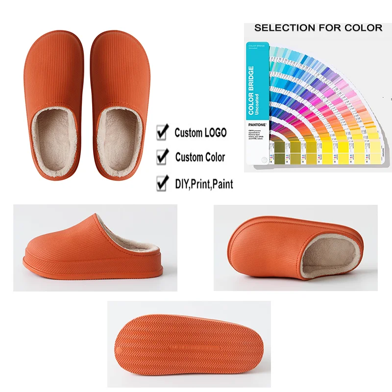 Customized Color LOGO EVA Material Waterproof Winter Women Warm Home Slippers with Memory Foam