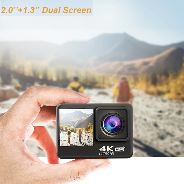 Waterproof Touch Screen External Mic EIS Remote Control Accessories Set Ultra HD Action Cam 4K 60fps Dual Screen