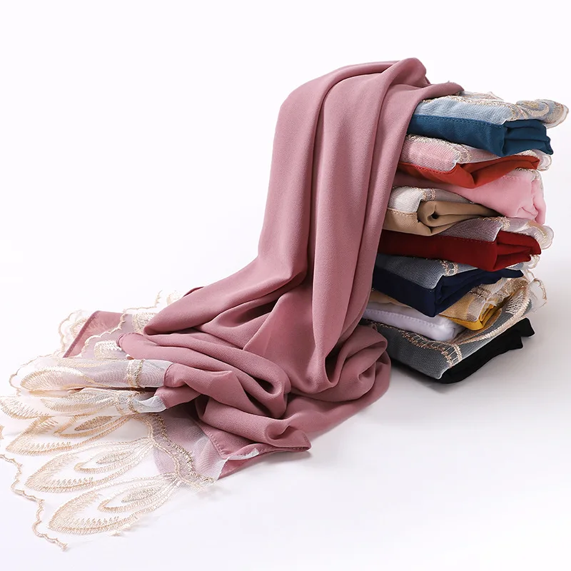 luxury lace chiffon hijab muslim headscarf wrap shawl fashion modern women scarf hijab
