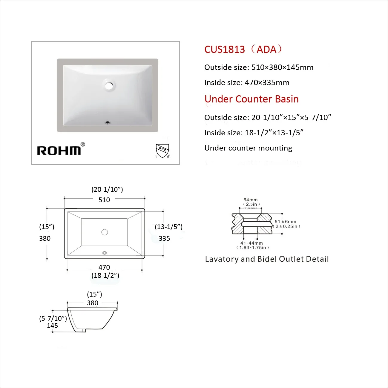 CUS1813ADA Sinks Under Mounting Sink For ADA Ceramic Wash Basin Bathroom Sinks Wash Basin Bathroom