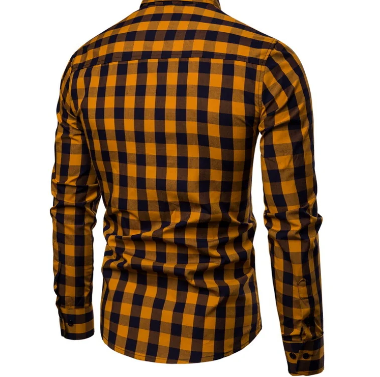 
Wholesale 65% Cotton 35% Polyester Regular Fit Long Sleeve Preppy Plaid Collar Shirt Man 