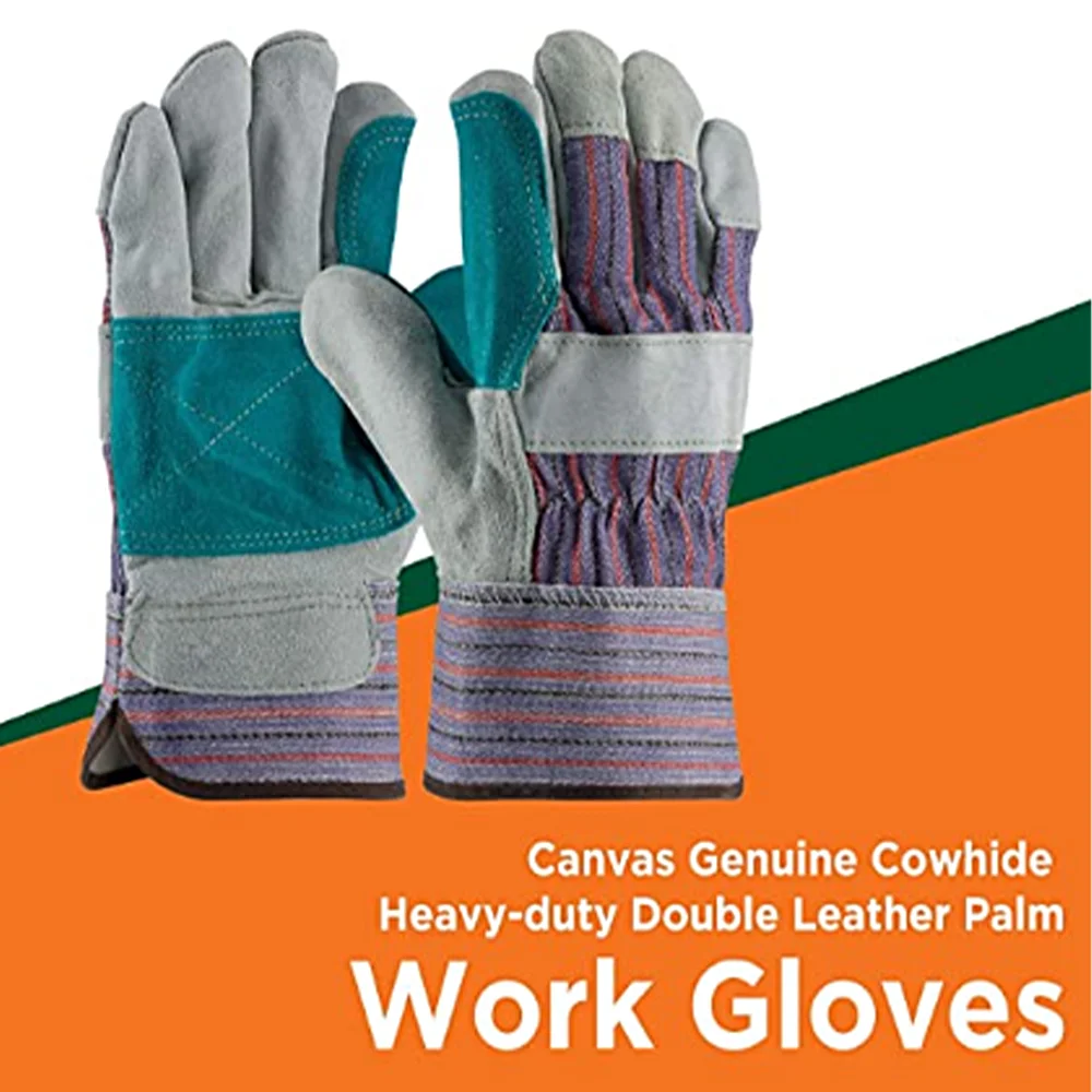 Wholesale Economy cow split hand protective  Leather Palm Canvas Safety Cuff Tig Welding Gloves Sell Work Gloves
