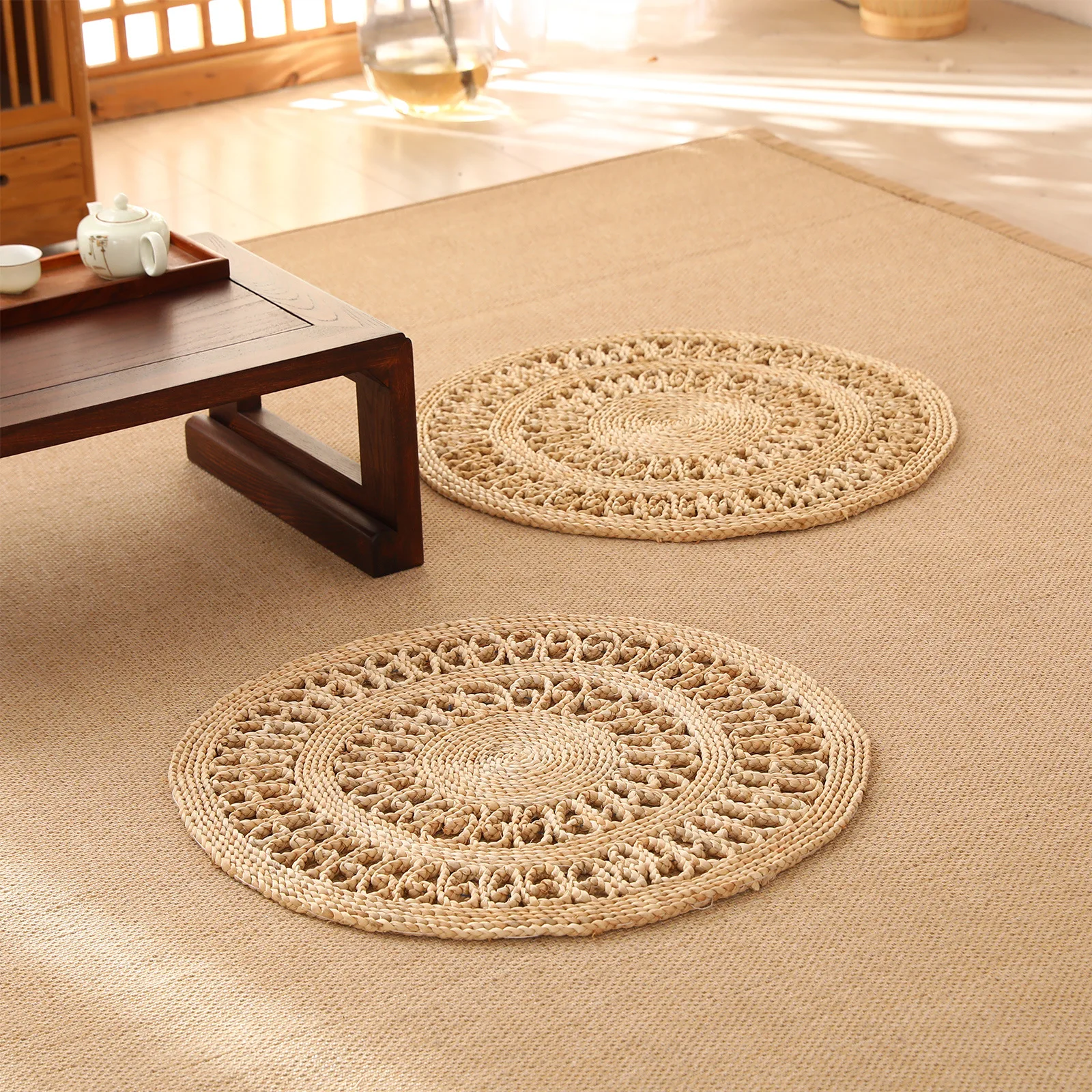 Large Size Round Corn Husk Woven Teaism Rush Cushion Grass Braid Yoga Seat Cushion Insulation Placemat