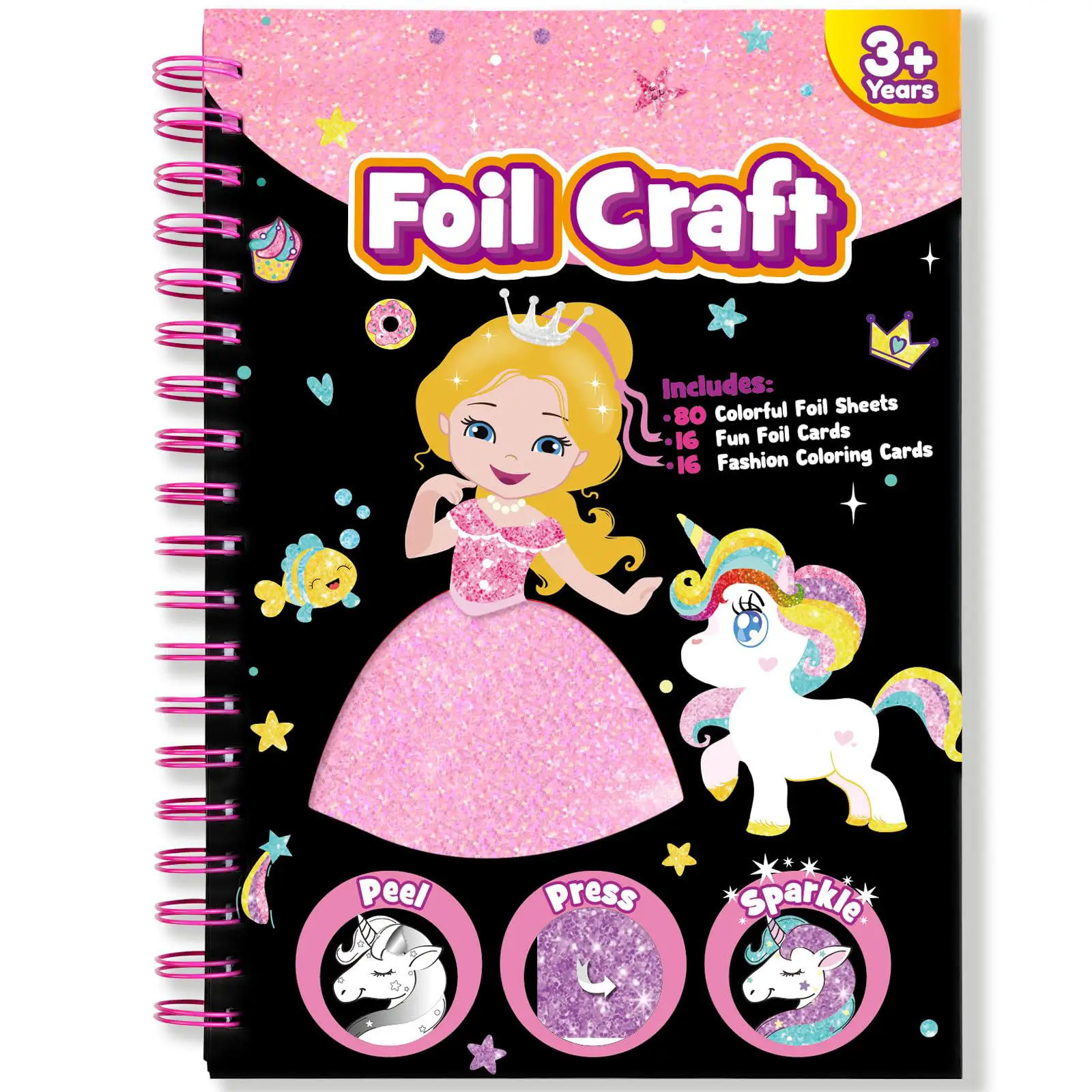 Art Craft Activity for Kids: Fun Foil card &sheet Princess & Unicorn DIY Toy Kit No Mess Creative Idea Birthday Christmas Gift