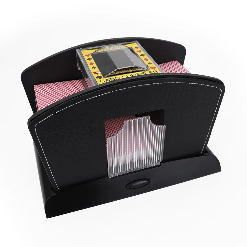 Hot selling 1-4 leather deck poker card shuffler black automatic rummy machine for casino game