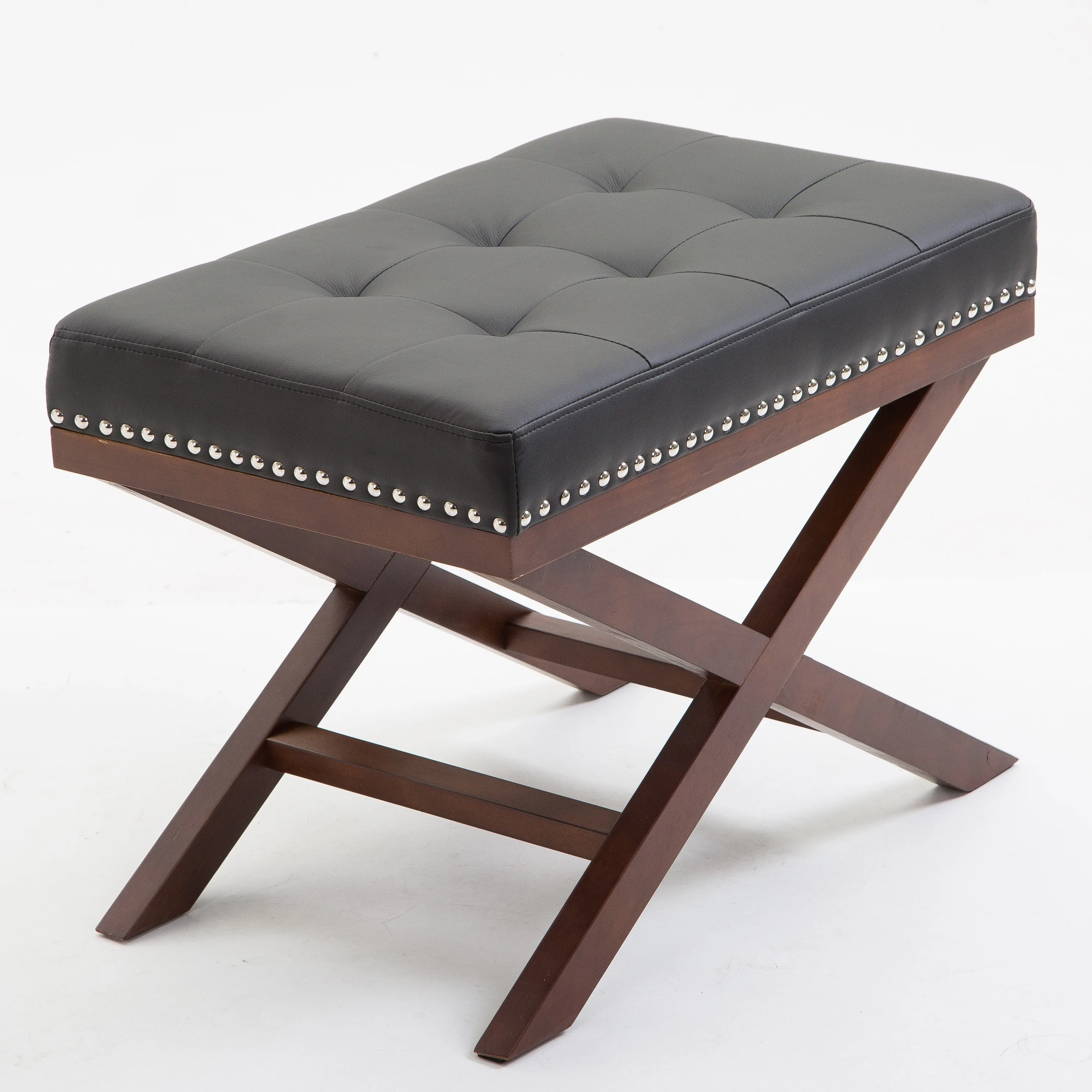 Stylish and Smart Leather Upholstered Solid Wood Living Room Bedroom Footrest