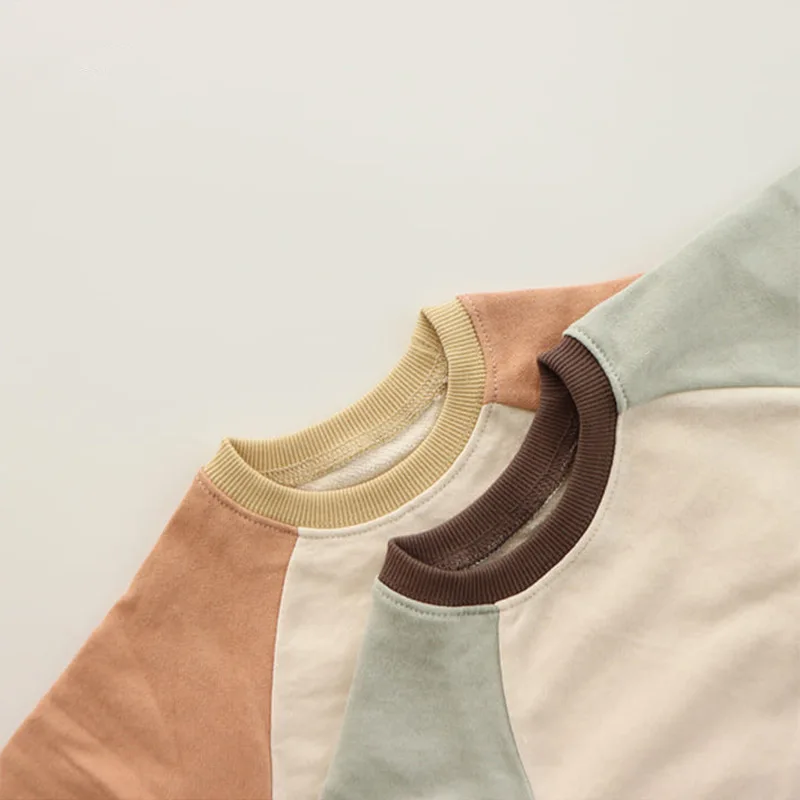 Korean baby autumn clothes new boys and girls contrast color Raglan lovely cotton triangle climbing one-piece
