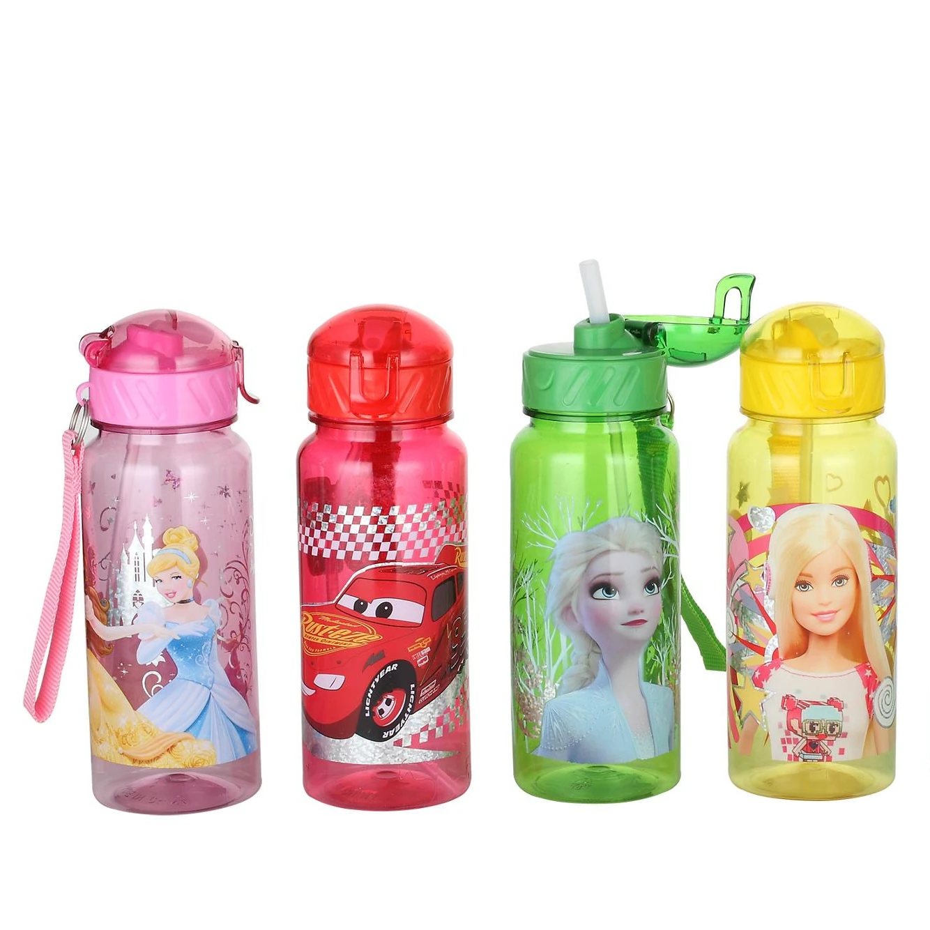 Hot sale wholesale cartoon printed kids plastic sports bottle with straw children water bottle