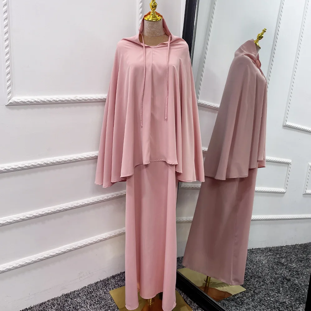 2022 Muslim Women Hijab Dress New Prayer Long Sleeve Two Pieces Set Islamic Jilbab Abaya