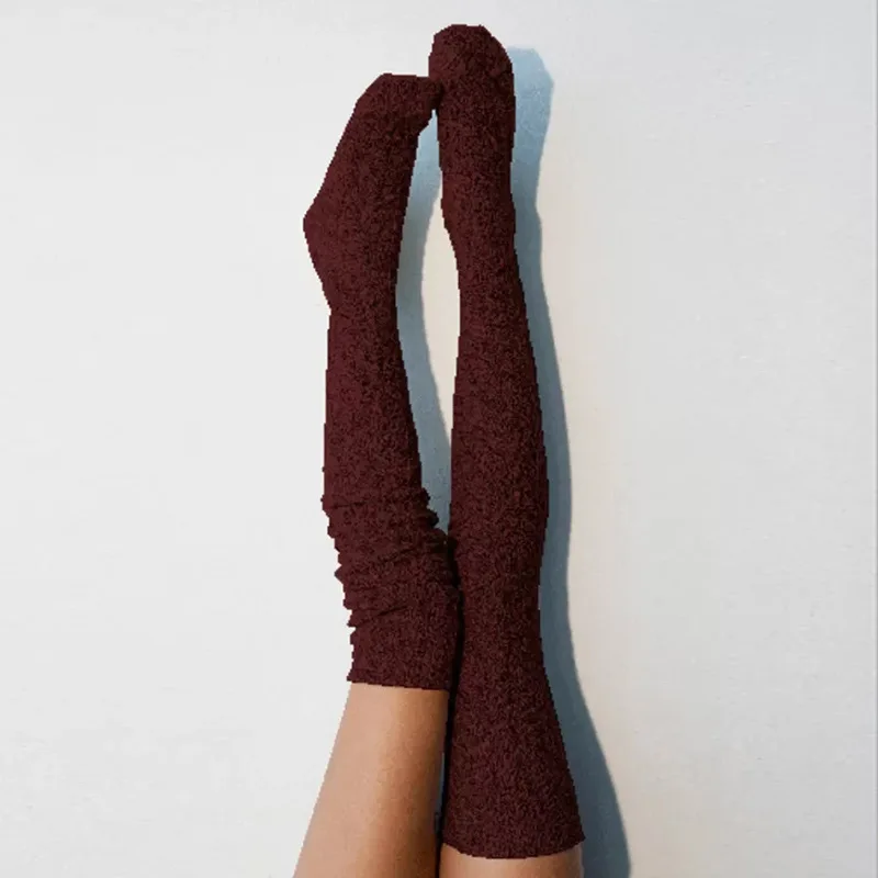 Wholesale warm Solid Color Floor Slouch long Knitted Sock for women Winter Stocking thigh high socks