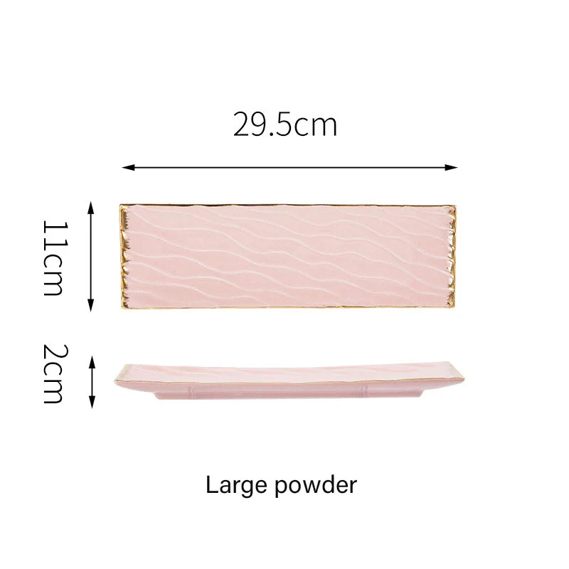 Nordic rectangular pink green fruit plate Flat ceramic Japanese sushi dessert deluxe dinner garnish plate