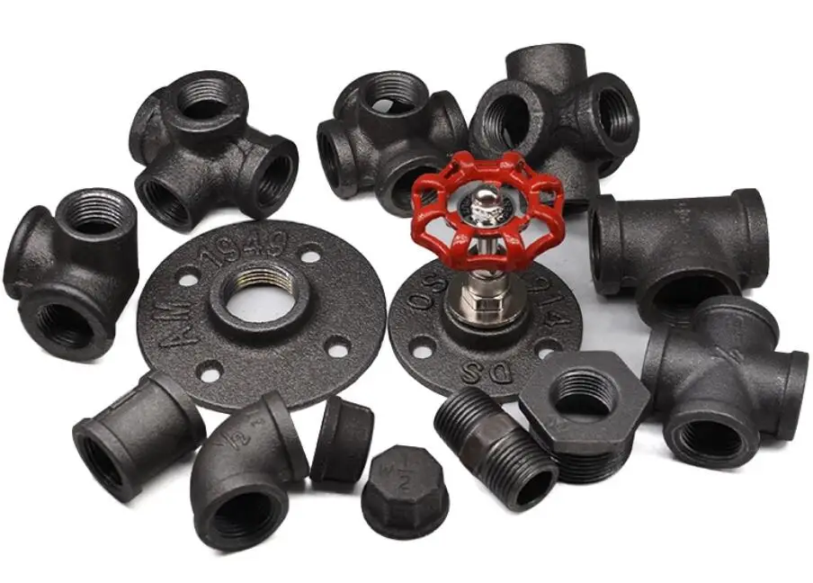 1/2 malleable iron casting rustic black pipe fitting elbow,tee,floor flange,reducer,coupling,union for living room coffee table