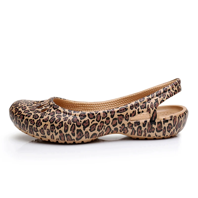 Женские сандалии CL8001 с леопардовым принтом, босоножки на Плоском Каблуке, закрытый каблук, пляжные сандалии для медсестер, clog