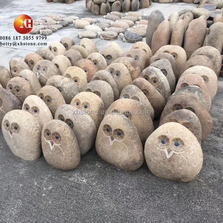 Садовое наружное ландшафтное украшение натуральный речной камень резная большая и маленькая статуя совы