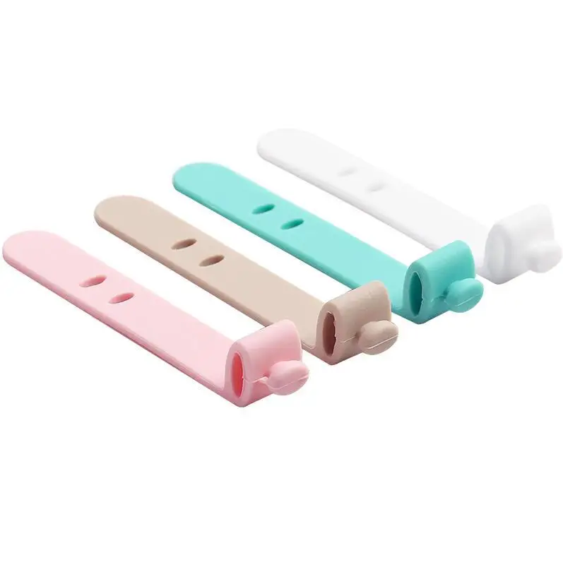 Colorful Silicone  Strap cable organizer cable winder hook loop headphone cord earphone organizer  Flexible Automatic cable tie