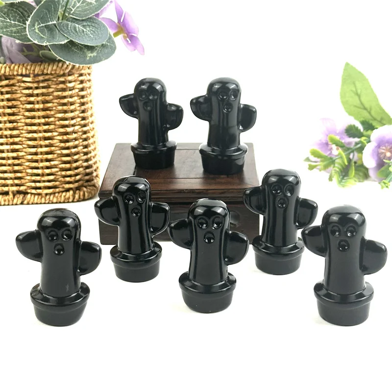 Wholesale Price Natural Crystal Carvings New Design Obsidian Cactus For Decorations