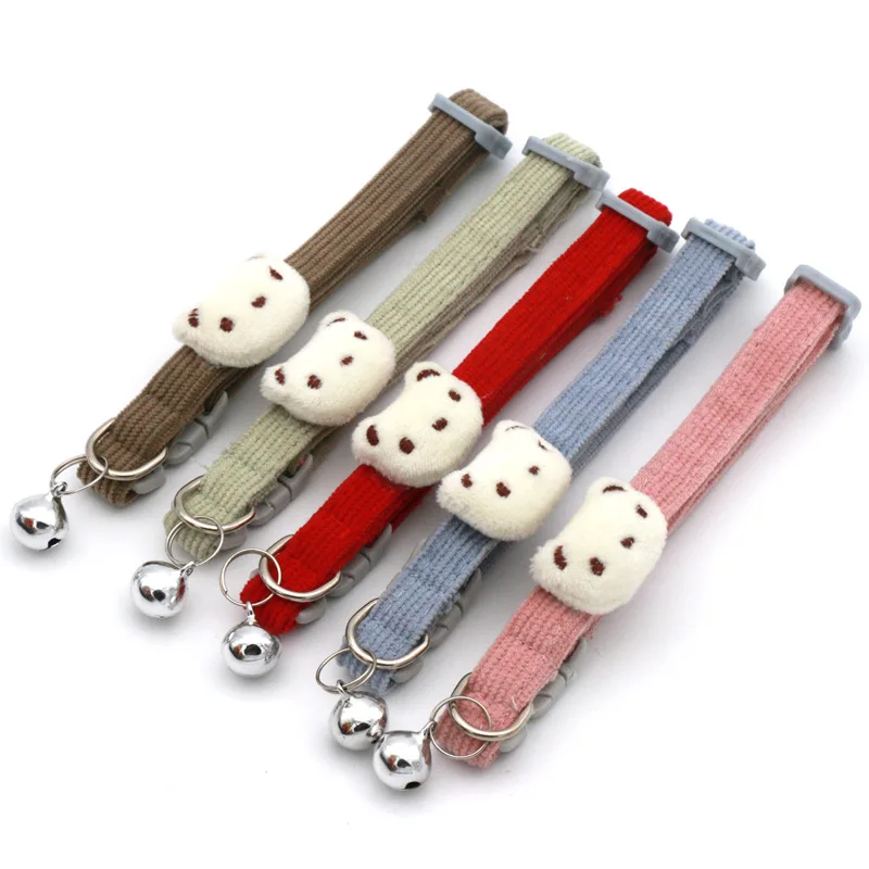 Wholesale adjustable comfortable warm puppy small animal panada corduroy felt pet  cat dog collar with bell
