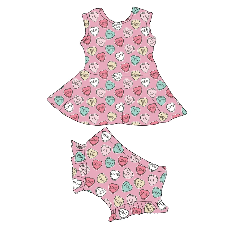 new style boutique kids clothing beautiful top sleeveless dress and bloomer  clothing girl dress heart printed valentines dress