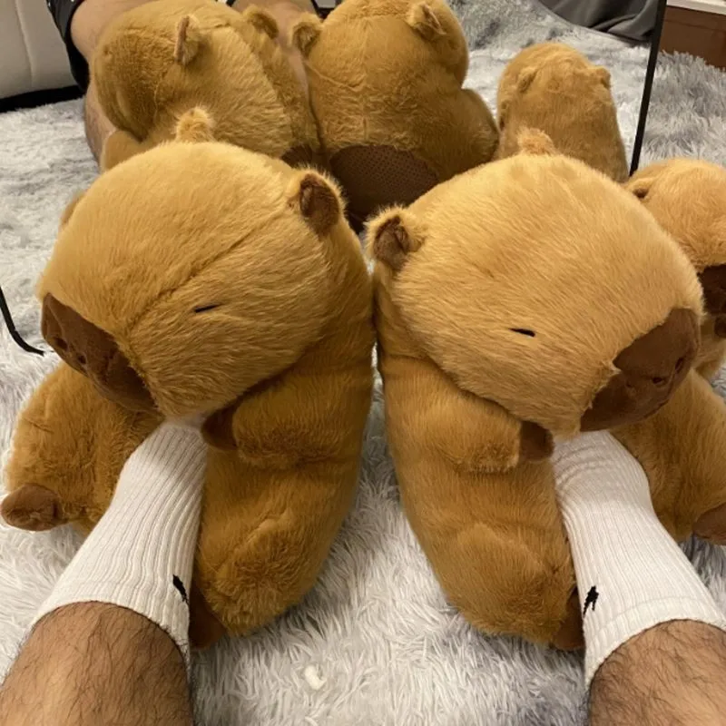 Winter Warm Cartoon Indoor Plush Capybara Shoes Soft Simulation Stuffed Animal Capybara Slippers