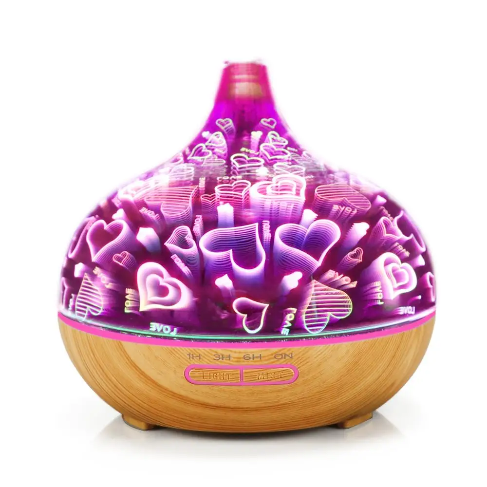 3D Glass Wood Grain Essential Oil Aroma Diffuser Electric USB 5v Aromatherapy Diffuser 7 Color LED Light Lamp Humidifier