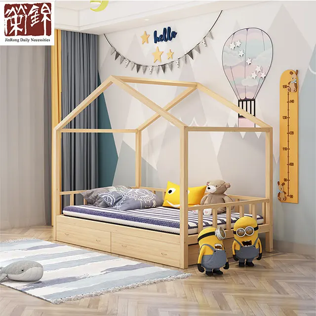 2019 Newest Solid Wooden Simple Design Kids Bedroom Furniture Pine Wooden Bed