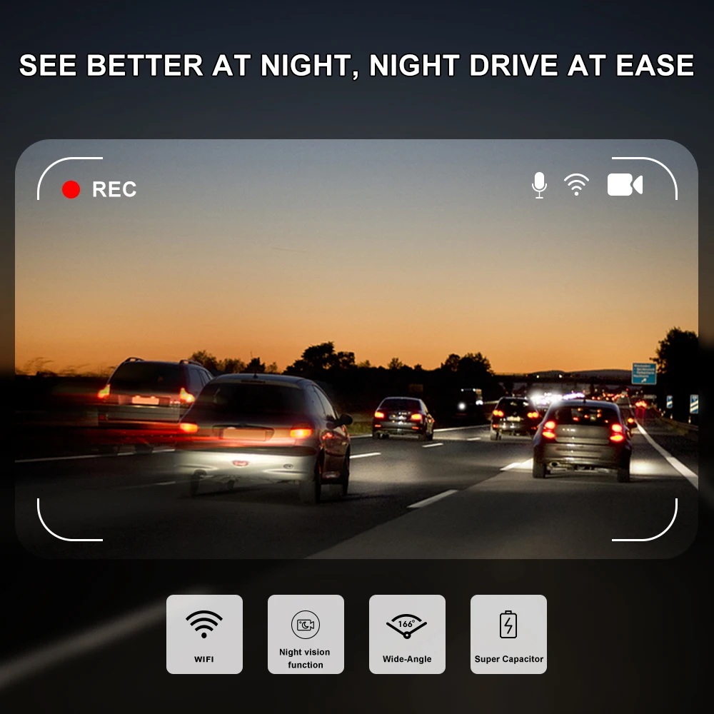 3.16 Inch Big Screen 1080P WiFi 3 Channel Dash Cam Night Vision 4K Car Camera Front Rear View Video Recorder