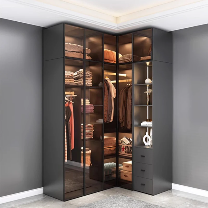 Contemporary Minimalist Glass Wardrobe: Elegant Italian Design for Your Bedroom