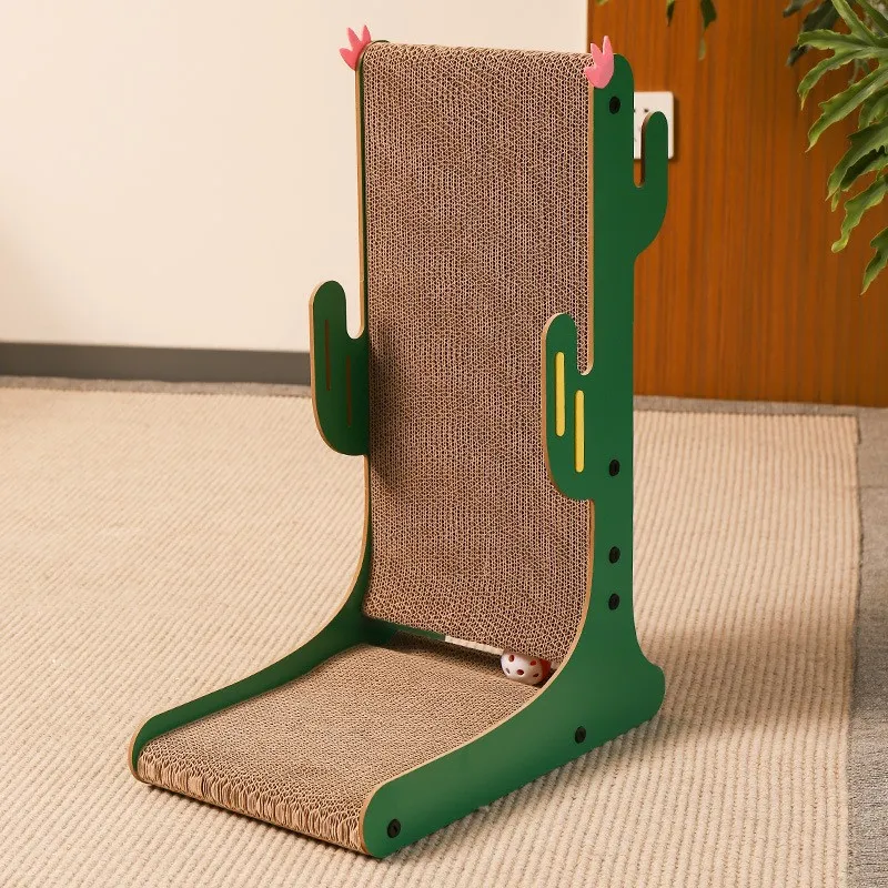 Custom Corrugated Paper Vertical L-Shaped Cat Scratch Board Mint Grinding Claw Scratch Resistant Pet Product with Ball Toy