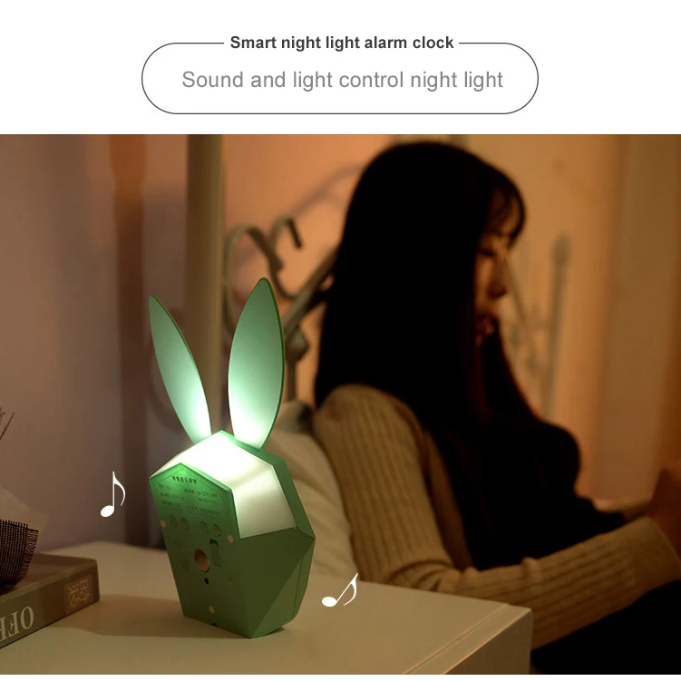 KH-CL078 Creative Bunny Music Kids Sleep Training Snooze Desk Clock with LED Digital Temperature