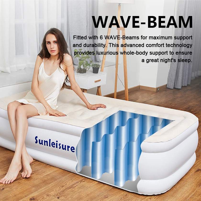 Premium Single Double Raised Air Mattress With Built-in Air Pump Flocked Air Bed For Outdoor and Indoor Use--Factory Price