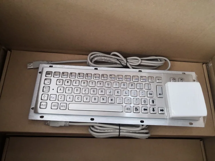 waterproof 65 keys industrial stainless steel metal mounted mechanical keyboard with trackball or touchpad or backlight