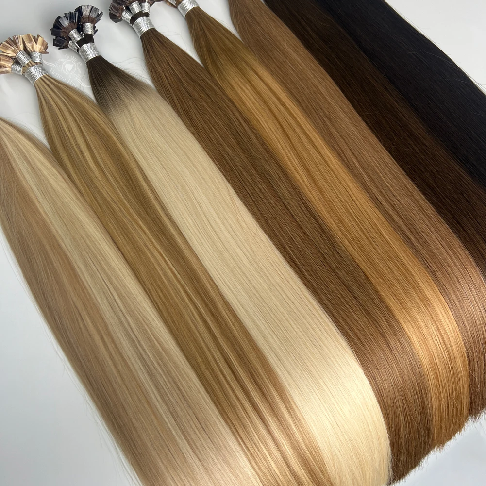 Luxury Prebonded Keratin Flat Tip Ktip Extensiones Cabello Humano Natural Russian Real Remy Virgin F K Tip Human Hair Extensions