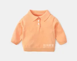 Multi-color Optional Solid Knitted Baby Polo Sweatshirt Kids Sweater For Winter