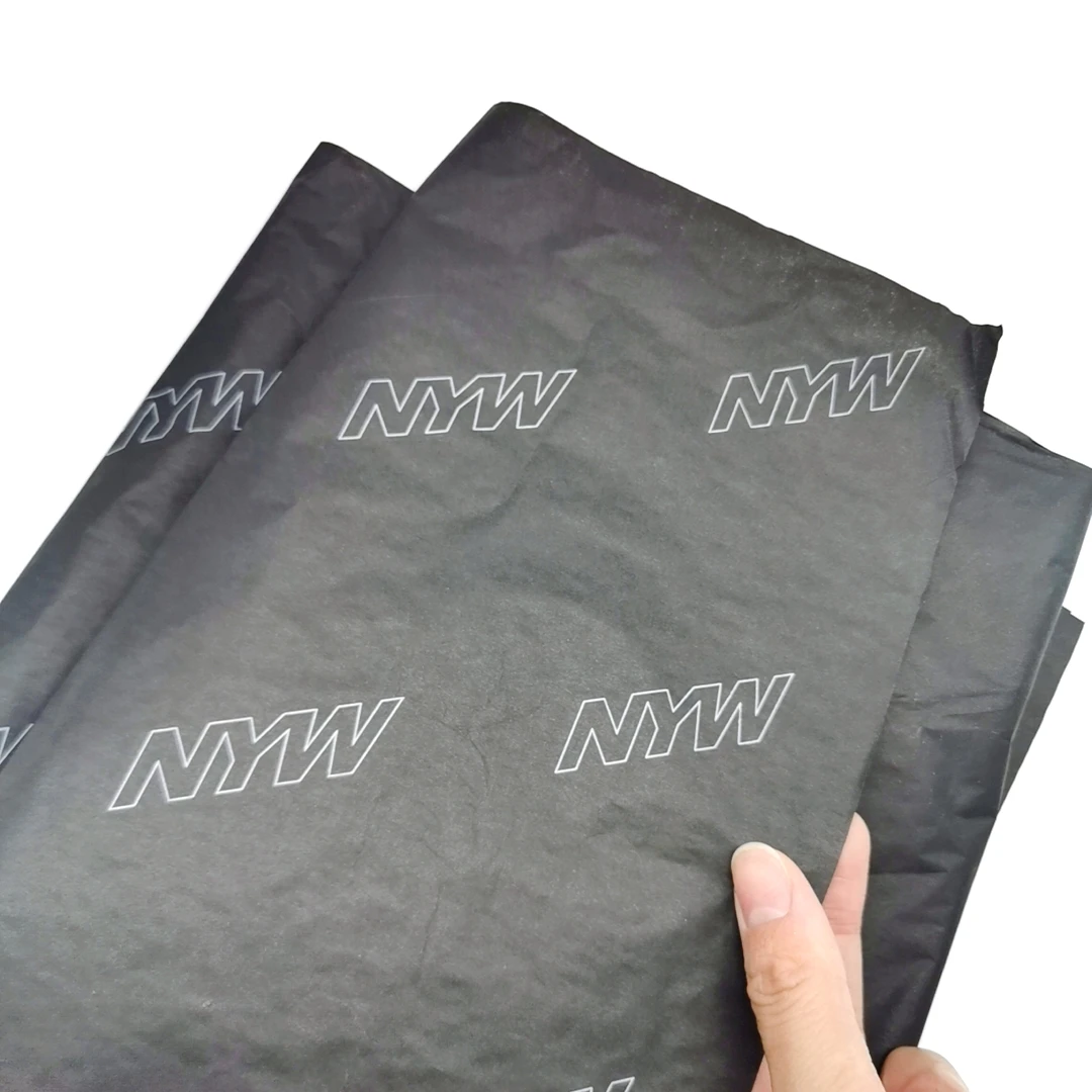 
Black Paper With white Logo Custom Garment Packaging Wrapping issue Paper 