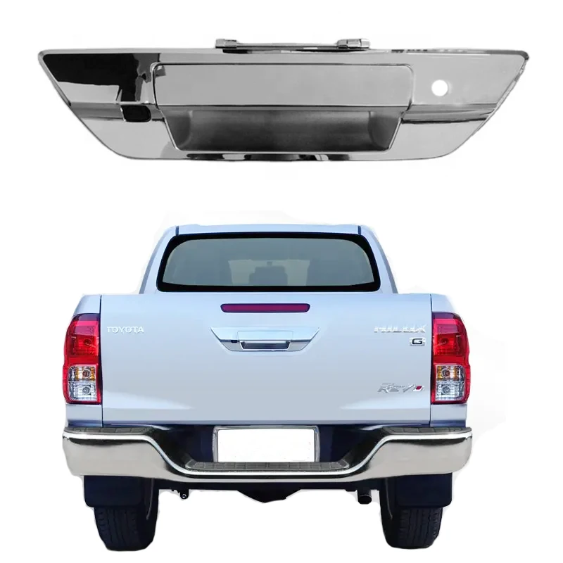 Pickup truck tailgate handle with rear view camera for toyota hilux revo chrome color with keyhole