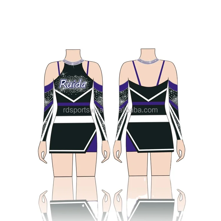 Custom fashion spandex cheerleading competition uniforms with rhinestone cheer apparel