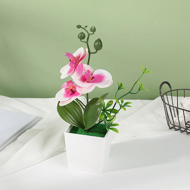 Mini Artificial Orchid Flowers with Plastic Vase 4pcs fake Potted plants for Wall Decor for Christmas Halloween Graduation