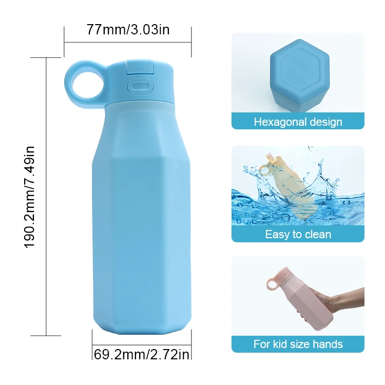 Custom Printed Outdoor Portable Kids Drinking Water Bottle Drink Cup Children Bpa Free Silicone Sports Water Bottle With Straw